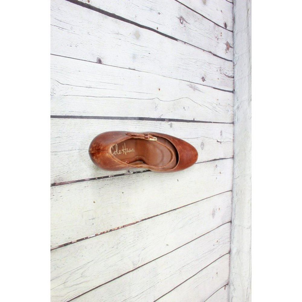 Cole Haan  Brown Leather Adjustable Strap Mary Jane High Heel Shoes Sz 6 B - Picture 7 of 9